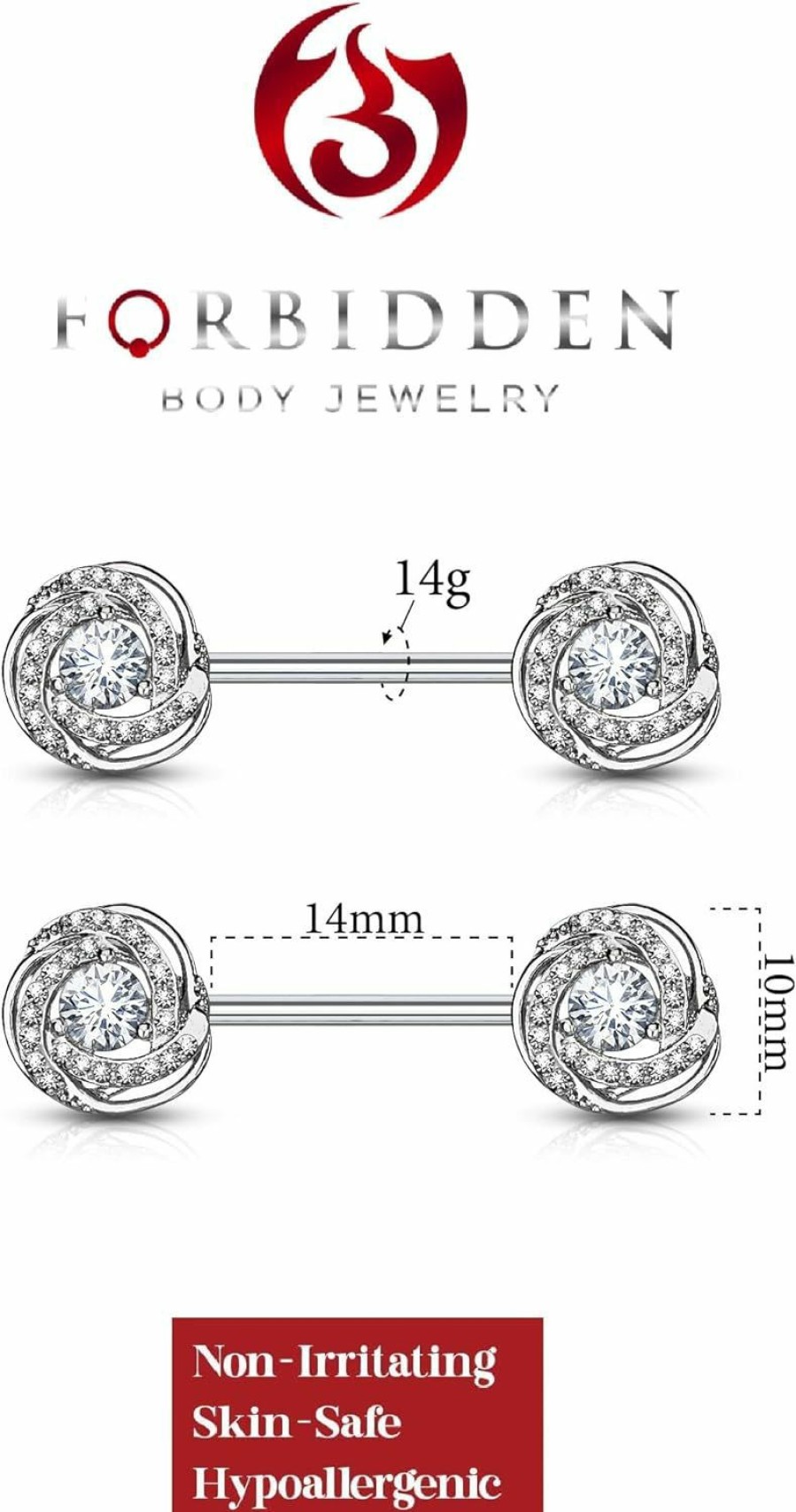 Forbidden Body Jewelry Forbidden Body Jewelry Ultra Glam Cz Swirl Halo Frame Surgical Steel Nipple Barbells | Body Piercing Barbells