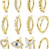 JeryWe Jerywe 12Pcs 14G Clicker Belly Button Ring For Women Surgical Steel Cz Butterfly Heart Flower Hoop Belly Button Rings Clicker Reverse Navel Rings Belly Piercing Jewelry Gold Silver 10/12Mm | Body Piercing Barbells