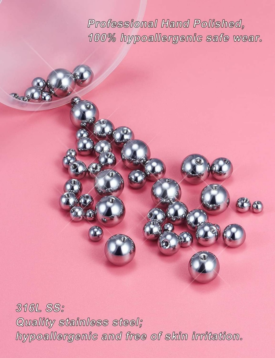 Boernfnso Boernfnso 14G 3Mm 4Mm 5Mm 6Mm 8Mm Externally Threaded 316L Surgical Steel Replacement Balls Barbell Tongue Nipple Belly Button Ring Earring Horseshoe Septum Eyebrow Piercing Balls For Women Men 50Pcs | Body Piercing Barbells