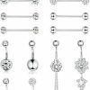 Drperfect Drperfect Nipple Rings Dangle Belly Button Rings For Women 14G 316L Surgical Steel Curved Navel Barbell Cz Tongue Rings Nipple Piercing Jewelry | Body Piercing Barbells