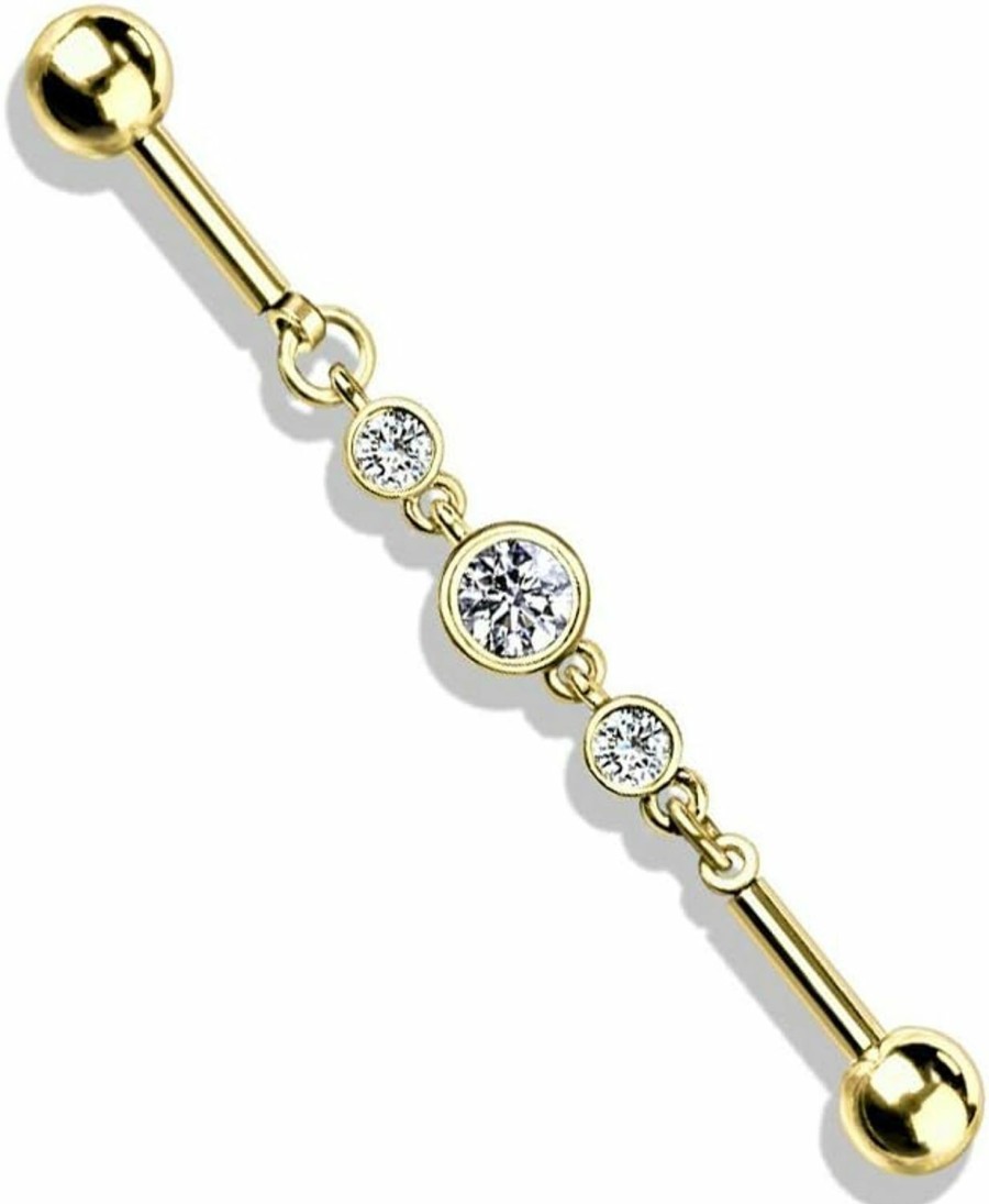 Amelia Fashion Amelia Fashion 14 Gauge Triple Round Cz Chain 316L Surgical Steel Industrial Barbell (Choose Color) | Body Piercing Barbells