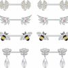 FIBO STEEL Fibo Steel 4 Pairs 14G Nipple Rings For Women Surgical Steel Nipple Piercing Jewelry Nipple Barbell Rings Bee Four Leaf Clover Bird Cat Moon Cz Cute Nipple Rings | Body Piercing Barbells