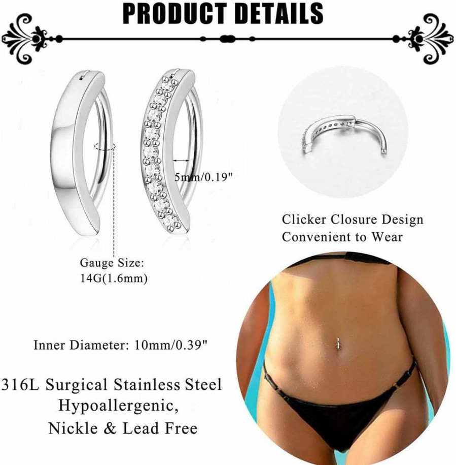 Jstyle Jstyle 14G Clicker Belly Button Ring For Women Surgical Steel Cute Cz Opal Belly Rings Silver Gold Small Hoop Belly Button Rings Simple Reverse Navel Belly Piercing Jewelry | Body Piercing Barbells