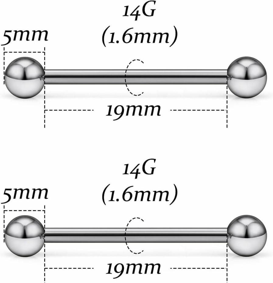 Vsnnsns Vsnnsns 14G 16G G23 Titanium Straight Barbell Piercing Jewelry Tongue Rings Nipple Rings Piercing Jewelry Industrial Earrings Barbell Cartilage Tragus Piercing Jewelry For Women Men 6Mm - 38Mm | Body Piercing Barbells