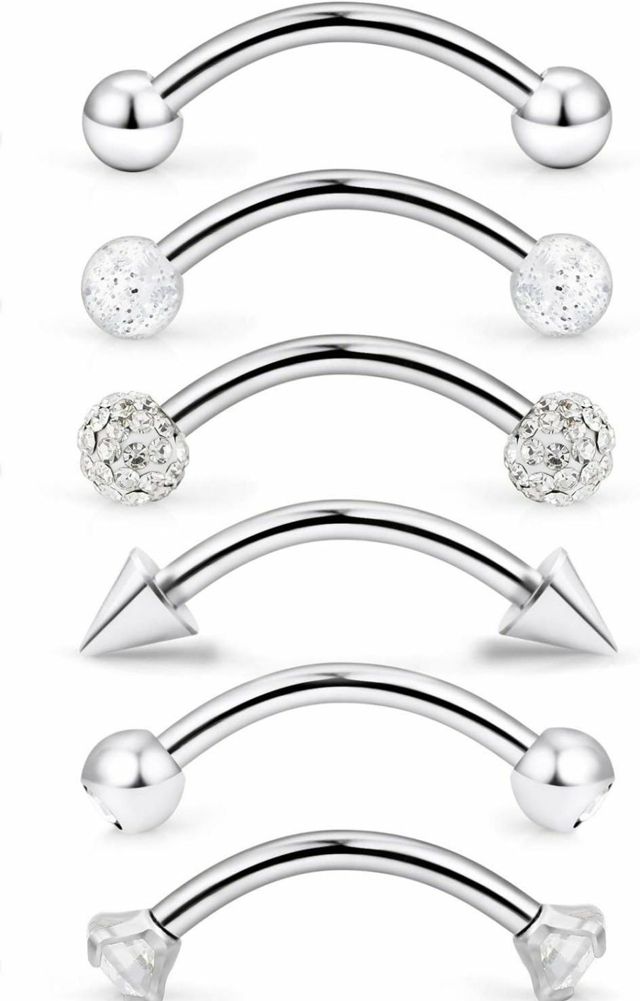 Dyknasz Dyknasz 6-12 Pcs 16G Stainless Steel Eyebrow Piercing Rings Clear Cz Curved Barbell Helix Daith Piercing Body Jewelry For Women Men | Body Piercing Barbells