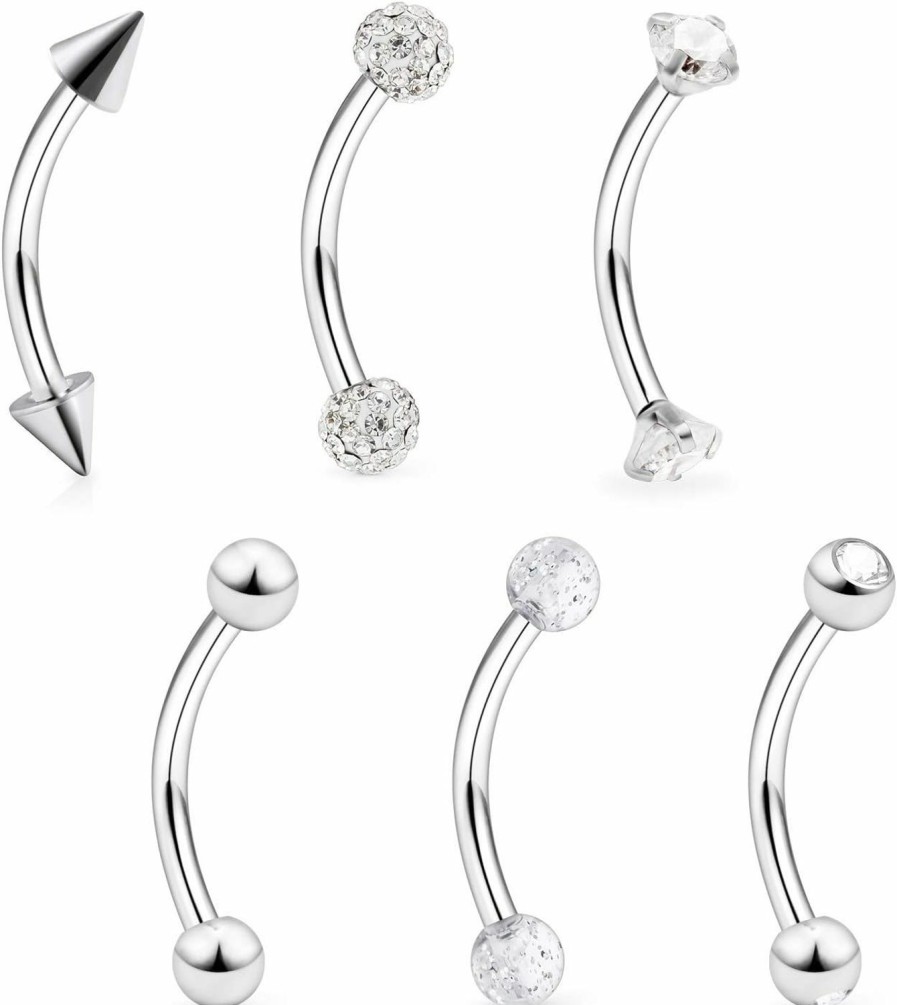 Dyknasz Dyknasz 6-12 Pcs 16G Stainless Steel Eyebrow Piercing Rings Clear Cz Curved Barbell Helix Daith Piercing Body Jewelry For Women Men | Body Piercing Barbells