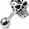 Forbidden Body Jewelry Forbidden Body Jewelry 14G 16Mm (5/8 Inch) Surgical Steel Skull Head Tongue Piercing Barbell | Body Piercing Barbells