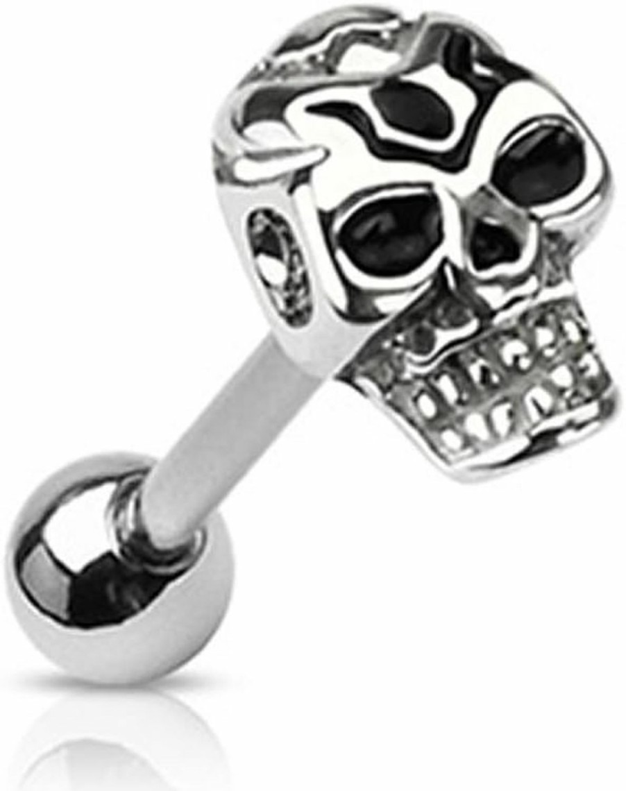 Forbidden Body Jewelry Forbidden Body Jewelry 14G 16Mm (5/8 Inch) Surgical Steel Skull Head Tongue Piercing Barbell | Body Piercing Barbells