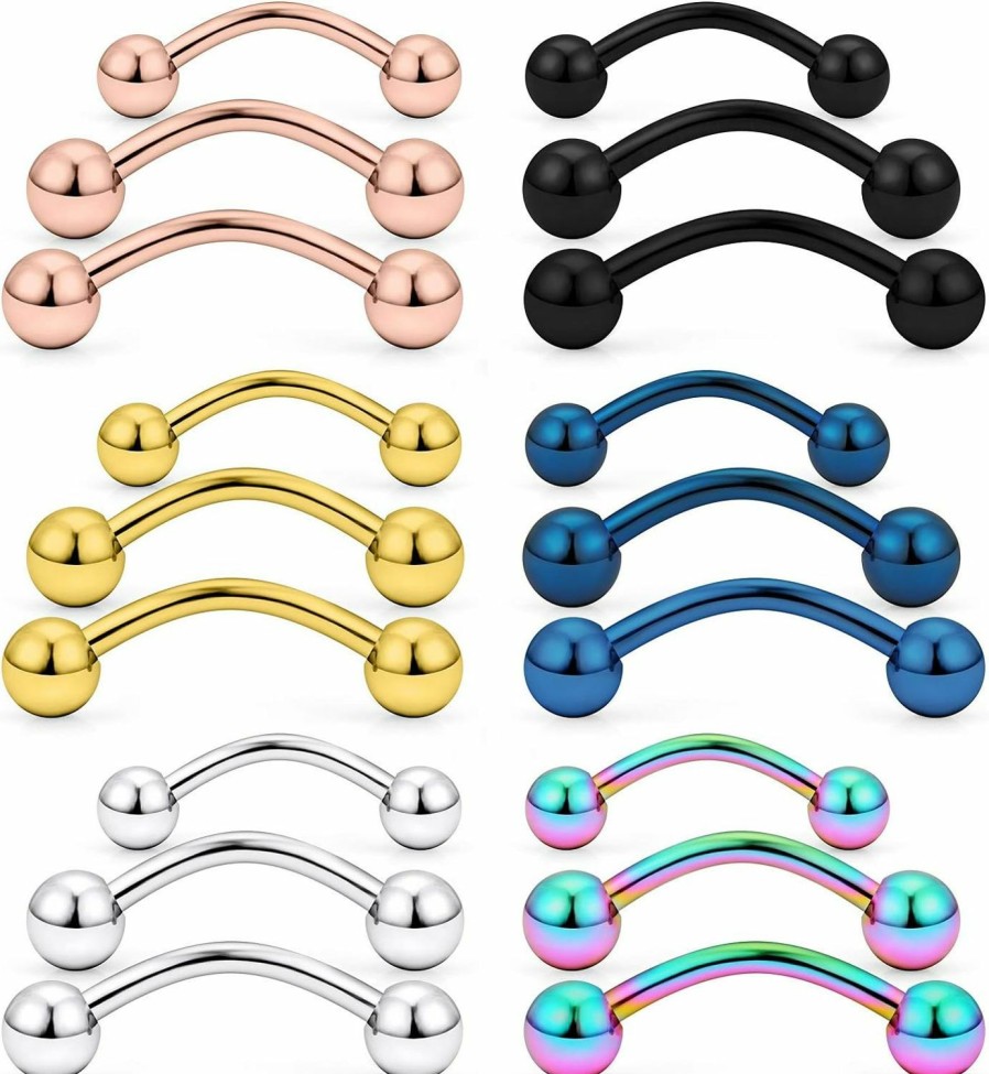 SCERRING Scerring 18-30Pcs 14G Stainless Steel Eyebrow Tragus Helix Rook Daith Earrings Belly Tongue Nipple Lip Ring Barbell With Balls Body Piercing Jewelry 8-16Mm | Body Piercing Barbells