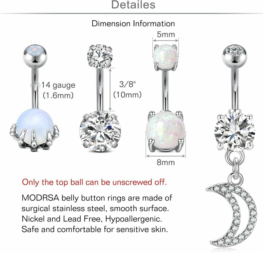 MODRSA Modrsa Belly Button Ring Belly Rings Surgical Steel Belly Button Ring Hypoallergenic Clicker Belly Button Ring Navel Rings For Women | Body Piercing Barbells