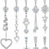 FIBO STEEL Fibo Steel 8 Pcs Dangle Belly Button Rings For Women 316L Stainless Steel Heart Clear Cz Barbell Belly Rings Piercing Tassel Dangle Reverse Curved Navel Barbell Body Jewelry 14G | Body Piercing Barbells