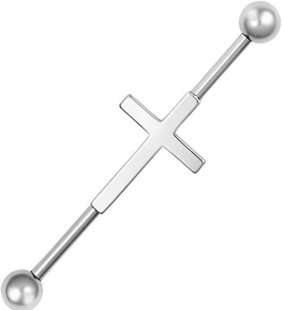 Forbidden Body Jewelry Forbidden Body Jewelry 14G 38Mm (1.5 Inch) Surgical Steel Sideways Cross Industrial Piercing Barbell | Body Piercing Barbells