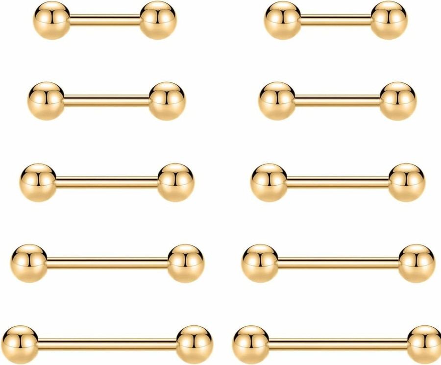 GAGABODY Gagabody 5 Pairs Nipple Ring 14G Tongue Rings Surgical Steel Screw Nipple Tongue Barbell Nipple Piercings Straight Nipple Rings For Women Men 12Mm 14Mm 16Mm 18Mm 20Mm | Body Piercing Barbells