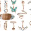 LOYALLOOK Loyallook 9Pcs 14G Clicker Belly Button Ring For Women Surgical Steel Cz Heart Snake Butterfly Belly Rings Bar Reverse Curved Navel Rings Belly Barbell Piercing Jewelry | Body Piercing Barbells