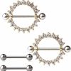 Ruifan Ruifan 316L Stainless Steel Round Cz Gem Nipple Shield Ring & Nipple Barbell Bar Retainer Body Piercing 14G 4Pcs | Body Piercing Barbells