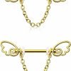 Melighting Melighting Chain Nipple Rings 14G Nipple Piercing Jewelry For Women Stainless Steel 316L Clear Cz Dainty Wings Nipple Barbell Nipple Bars Body Piercing Jewelry For Women | Body Piercing Barbells