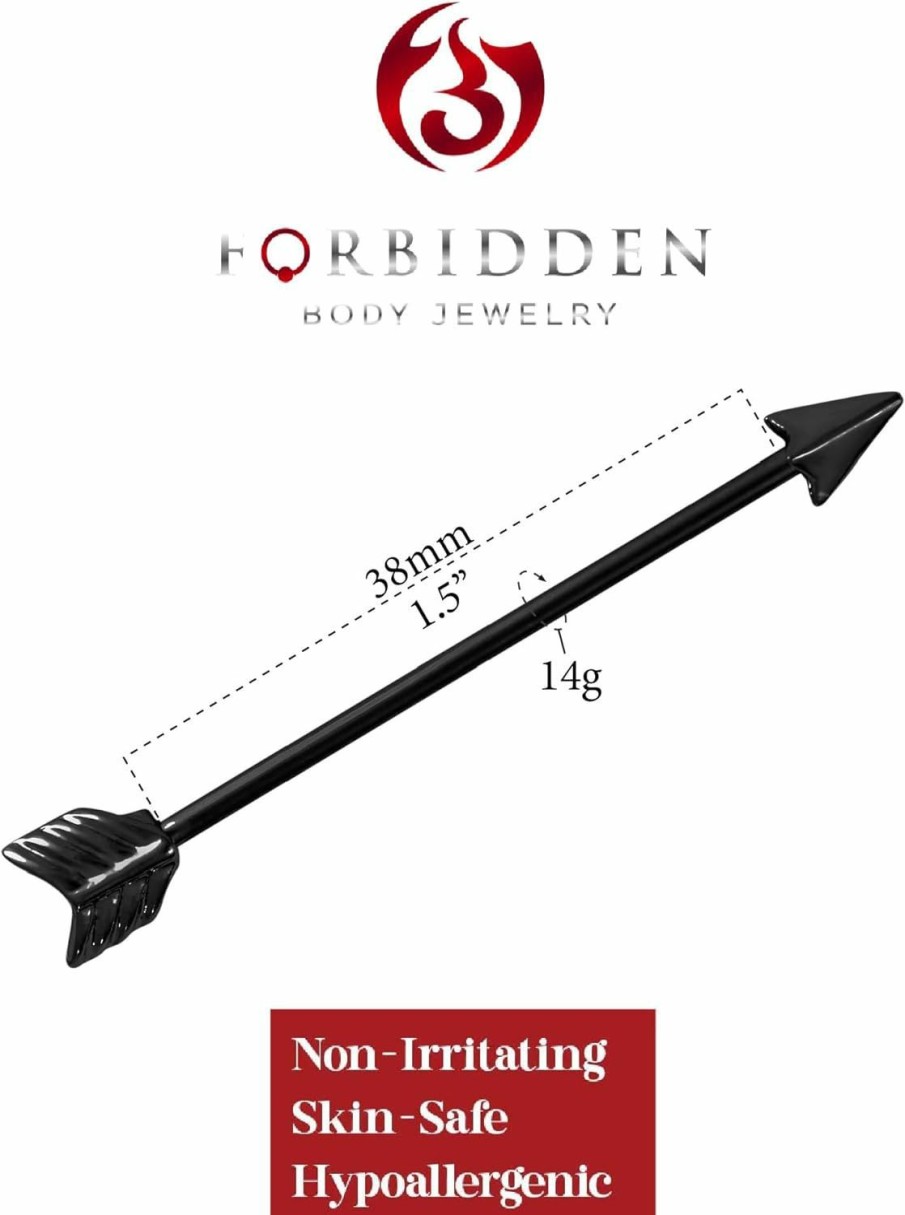 Forbidden Body Jewelry Forbidden Body Jewelry 14G 38Mm Black Ip Plated Surgical Steel Arrow Industrial Piercing Barbell | Body Piercing Barbells