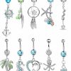 FIBO STEEL Fibo Steel 9-10 Pcs Dangle Belly Button Rings For Women 316L Surgical Steel Curved Navel Barbell Body Jewelry Piercing | Body Piercing Barbells