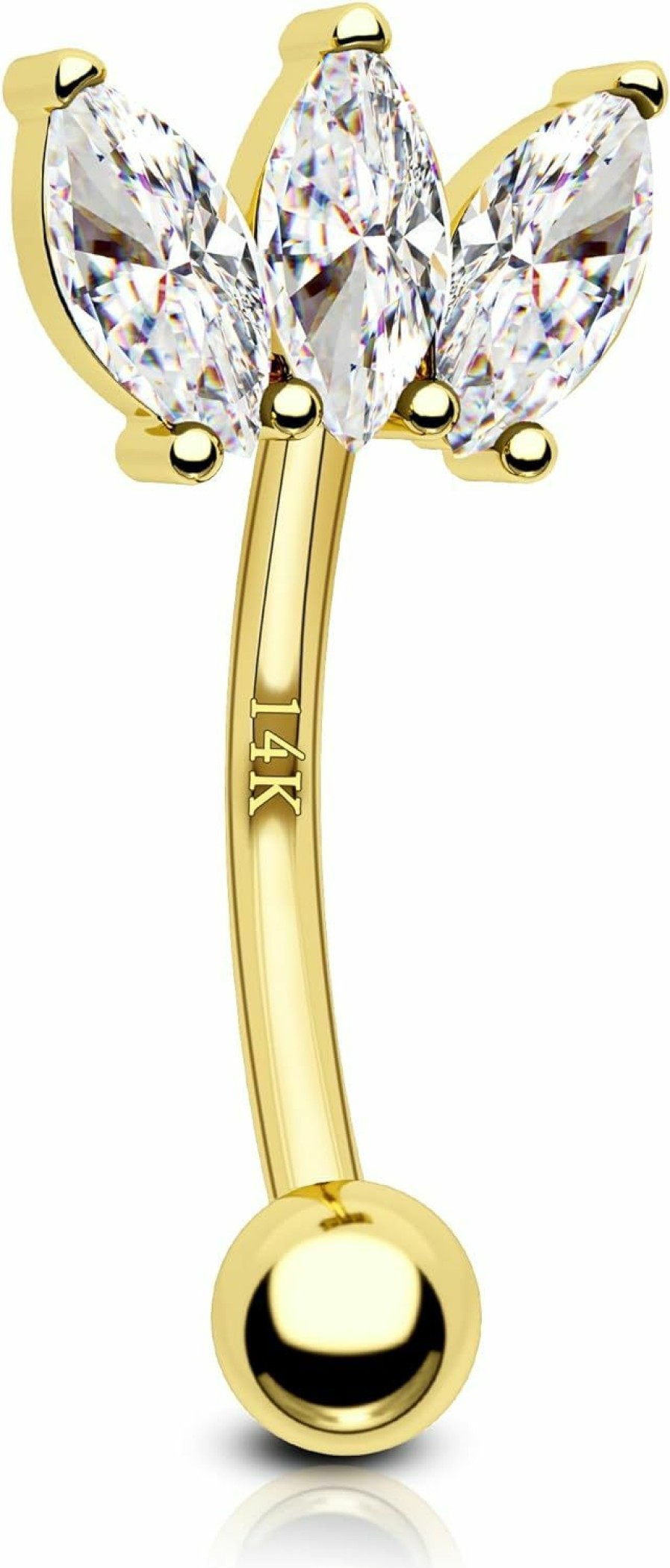 COCHARM Cocharm 14K Gold Triple Marquice Cz Rook Earrings For Women 16G Yellow Gold Crown Rook Eyebrow Rings Gold 14K 6Mm/8Mm Rook Forward Helix Earrings 14Kt Gold Tragus Rook Barbell | Body Piercing Barbells