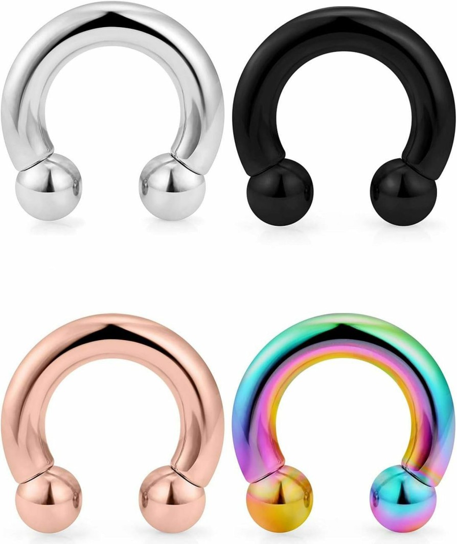 SCERRING Scerring Pa Ring Internally Threaded Circular Barbells Horseshoe Monster Screwball Rings 316L Surgical Steel Pierced Body Jewelry 2G 4G 6G 8G | Body Piercing Barbells