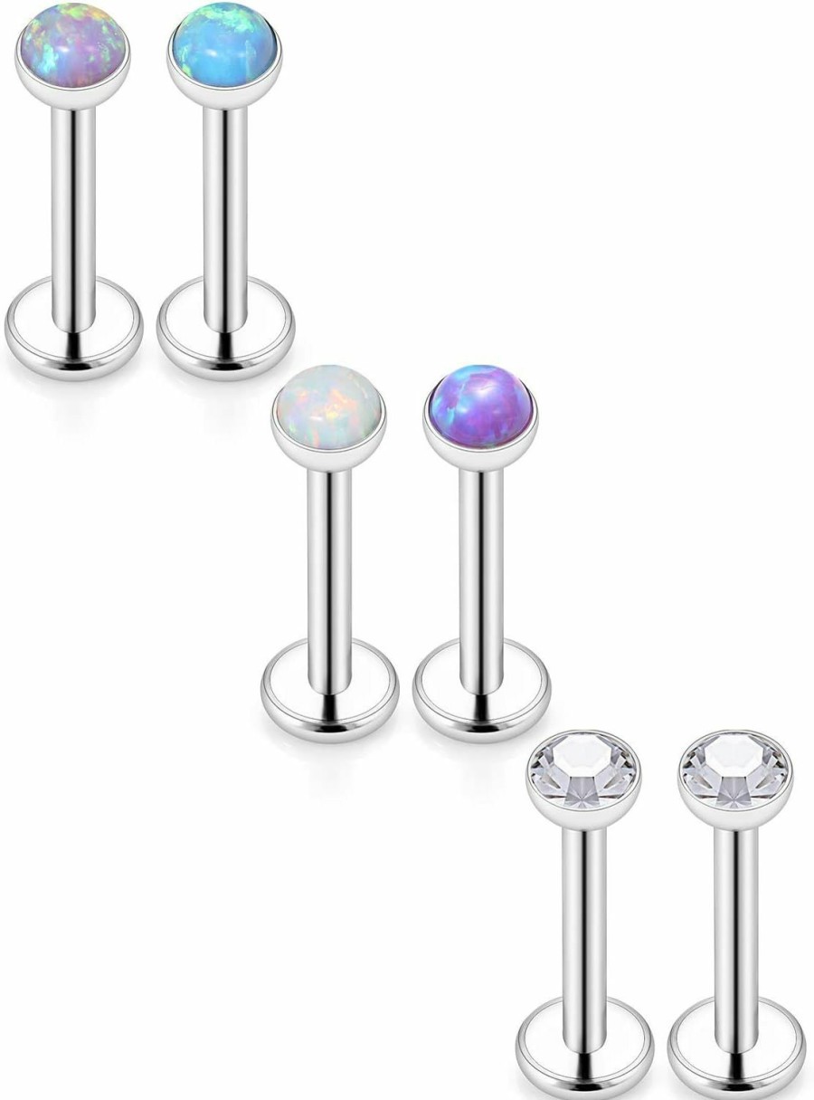 Yaalozei Yaalozei 16G Opal Tragus Cartilage Helix Earrings Piercing Jewelry 316L Surgical Steel Flat Back Lip Labret Monroe Medusa Rings Studs Internally Threaded 6Mm 8Mm 10Mm Bars | Body Piercing Barbells