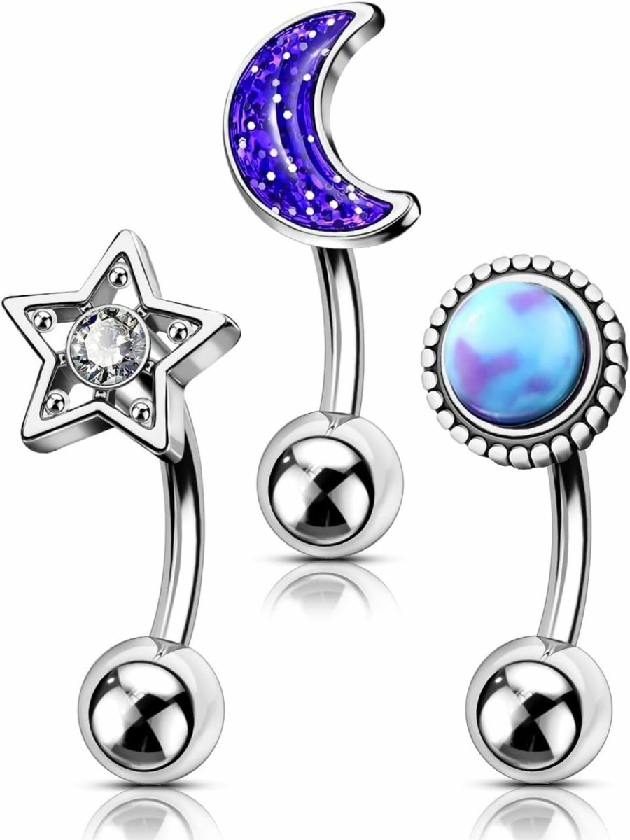 Jewseen Jewseen 16G Rook Piercing Jewelry Moon Rook Earrings Star Rook Jewelry Surgical Steel Rook Piercing Eyebrow Piercing Jewelry For Women | Body Piercing Barbells