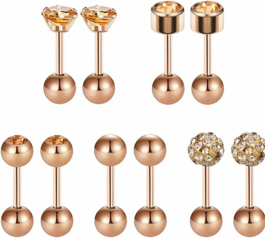 ZS 5 Pairs Ball Stud Earrings Stainless Steel 18G Barbell Gartilage Earrings Helix Earrings 4Mm Cz Ear Piercing Set | Body Piercing Barbells