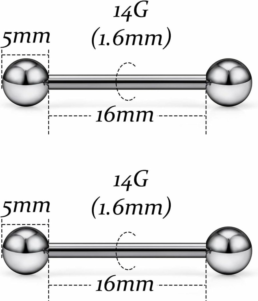 Vsnnsns Vsnnsns 14G 16G G23 Titanium Internally Threaded Straight Barbell Body Piercing Jewelry Tongue Rings Nipple Rings Piercing Jewelry For Women Men 14 Gauge 16 Gauge 12Mm 14Mm 16Mm | Body Piercing Barbells