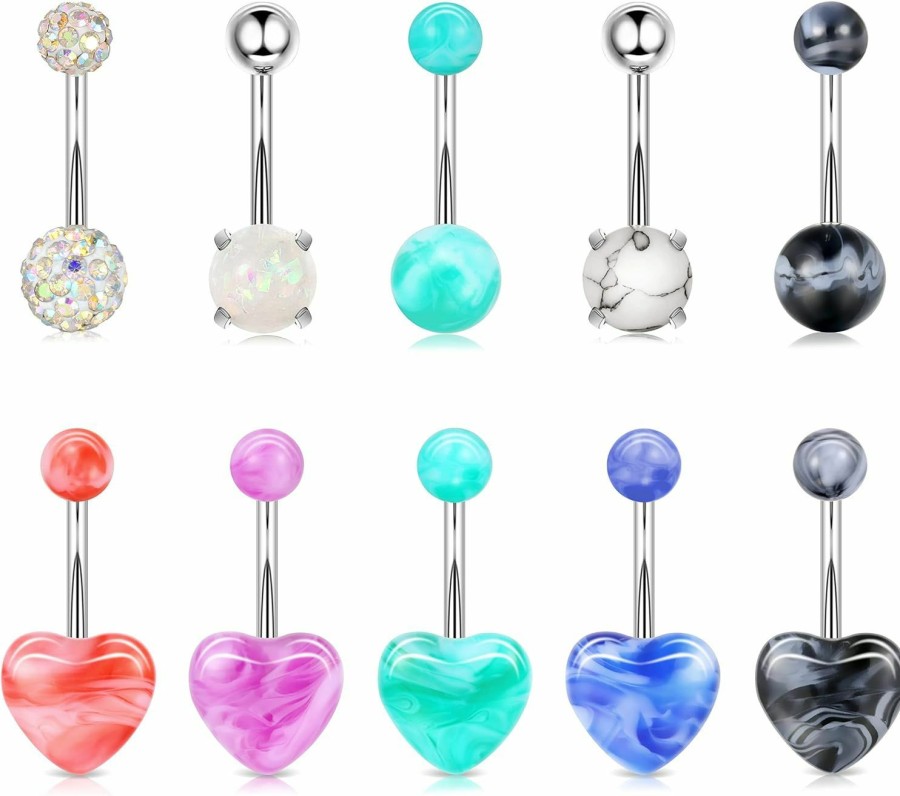 Shakalaka Shakalaka Surgical Steel Belly Button Ring For Women Belly Piercing Dangling Cute Heart Butterfly Navel Rings Pack (Muti-Color) | Body Piercing Barbells