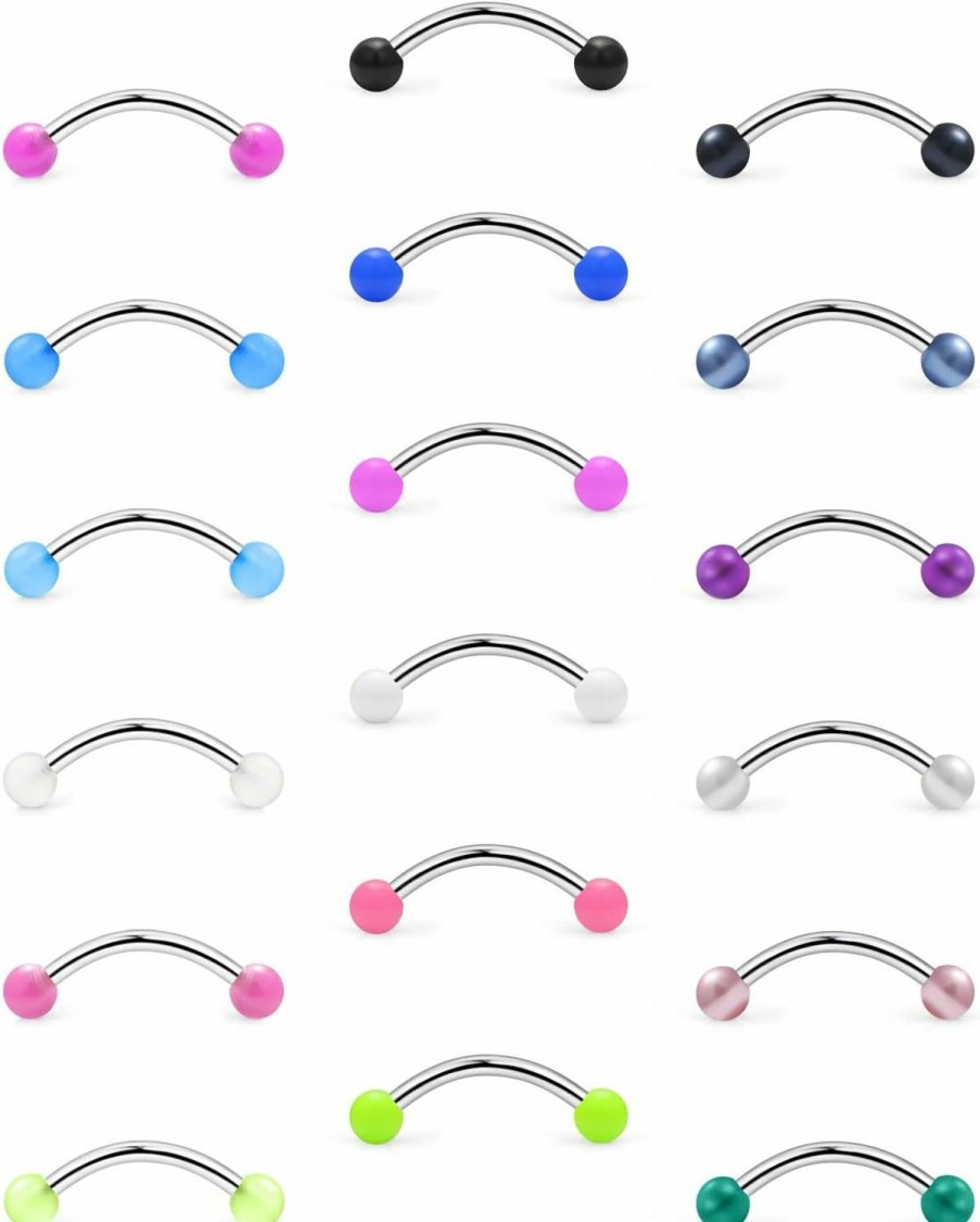 Ftovosyo Ftovosyo 18Pcs 20G Surgical Steel Tiny Curved Eyebrow Barbell Navel Small Belly Button Ring Piercing Jewelry For Women Men | Body Piercing Barbells