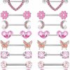 Suotarn 8 Pairs 14G Nipple Rings For Women 316L Stainless Steel Heart Butterfly Moon Cz Flower Barbell Nipple Rings Set Cute Nipplerings Piercing Jewelry | Body Piercing Barbells