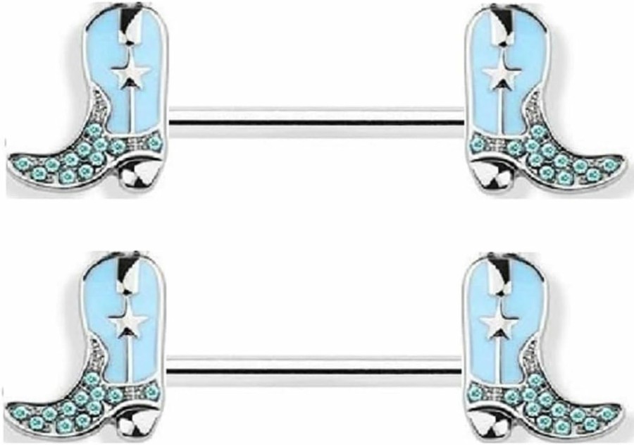 Body Accentz Body Accentz Nipple Rings 316L Stainless Steel Cowboy Boots Shield Bar | Body Piercing Barbells