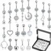 Lucomb 16 Pcs 14G Dangle Belly Button Rings For Women, Stainless Steel Dangling Piercing Jewelry Belly Rings, Navel Rings Pack Cute Piercing Barbell Body Jewelry Gifts For Women Girls | Body Piercing Barbells