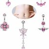 MIFYNN Mifynn Pink Belly Button Rings For Women Surgical Steel Belly Rings Cute Pink Cz Butterfly Heart Flower Navel Rings Dainty Dangling Piercing Jewelry | Body Piercing Barbells