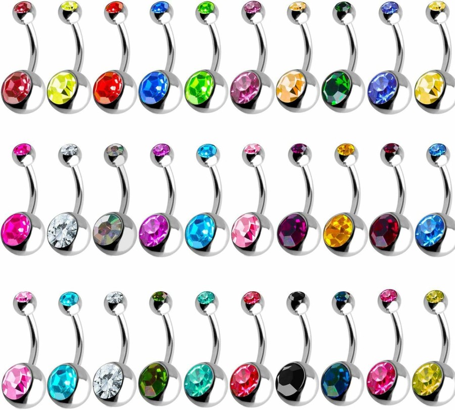 Outee Outee 30 Pcs 14G Belly Button Rings For Women Belly Bars Stainless Steel Navel Piercing Jewelry | Body Piercing Barbells