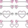 BSJ4U Bsj4U Nipple Ring And Belly Button Ring Set 14G Stainless Steel Sparkly Pink Cz Heart Bar Barbell Nipple Belly Piercing Body Jewelry | Body Piercing Barbells