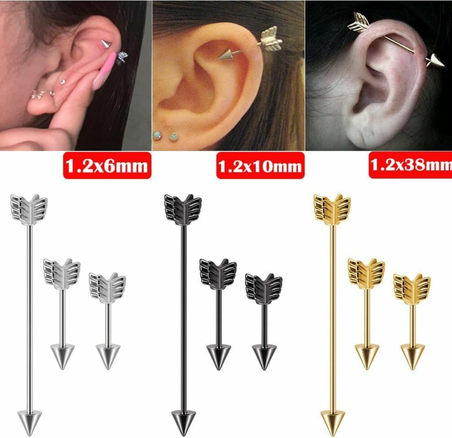 Niaspi Niaspi 3Pcs 16G Arrow Industrial Piercing Jewelry For Women Men 316L Stainless Steel Industrial Barbell Earrings Cartilage Helix Conch Industrial Bar Simple Cartilage Earrings Body Piercing Jewelry | Body Piercing Barbells