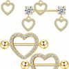 Staligue Staligue 2 Pairs Titanium Nipple Rings For Women 14G Nipple Piercing Heart Cz Barbell Body Nipple Piercing Jewelry | Body Piercing Barbells