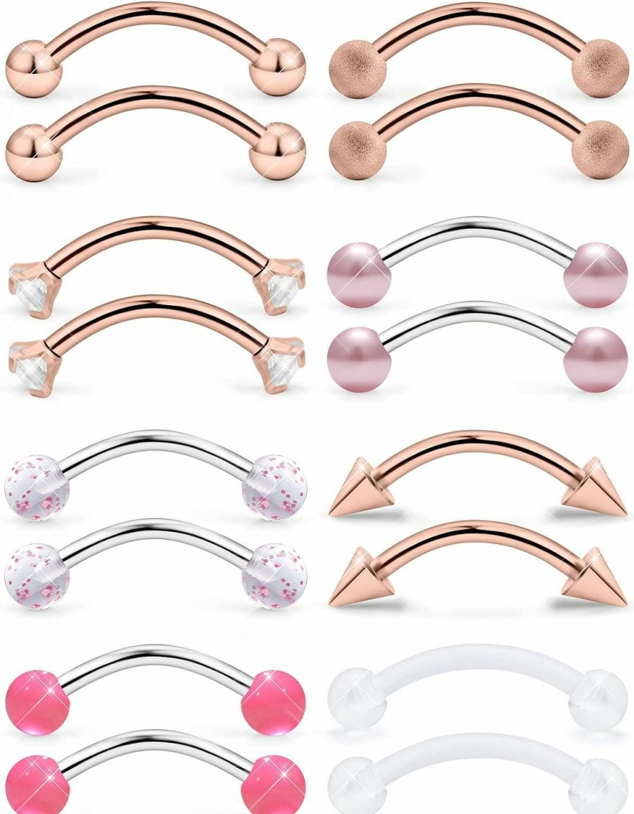 Prjndjw Prjndjw 3/8In(10Mm) L, 8Pairs, 16G Curved Barbells. Eyebrow Piercing Stainless Steel Earrings Cz Matt Ball Curved Barbell Daith Rook Snug Tragus Body Jewelry Retainer | Body Piercing Barbells