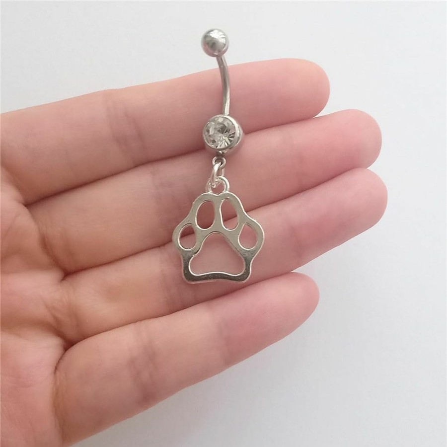 AETYWYEIN Aetywyein Cute Cat Paw Belly Button Ring, Simply Surgical Stainless Steel 14G Navel Barbell Ring With Dangle Pendant, Paw Print Piercing Body Jewelry | Body Piercing Barbells