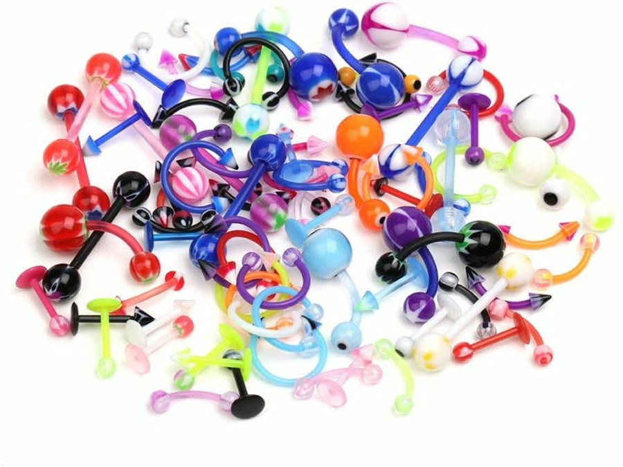 CrazyPiercing Crazypiercing Wholesale 80 Flexible Lip Tongue Eyebrow Bar Rings Barbell Piercing Body Jewelry Multicolor | Body Piercing Barbells