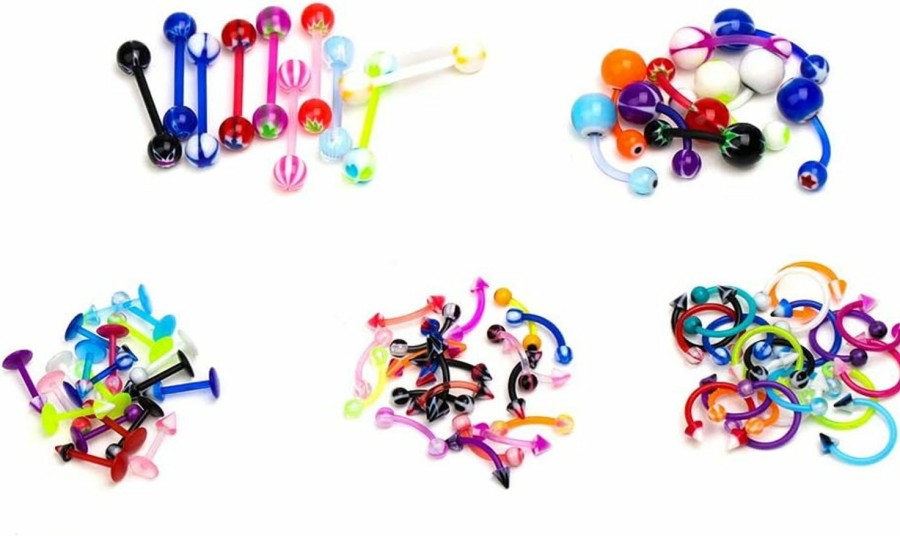 CrazyPiercing Crazypiercing Wholesale 80 Flexible Lip Tongue Eyebrow Bar Rings Barbell Piercing Body Jewelry Multicolor | Body Piercing Barbells