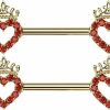 Pierced Owl Pierced Owl 14Ga 316L Stainless Steel Cz Crystal Paved Hollow Heart And Crown Nipple Barbells, Sold As A Pair | Body Piercing Barbells