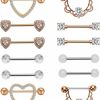 NASAMA Nasama Stainless Steel Acrylic Nipple Rings Tongue Ring Cz Barbell Heart-Shape Piercing Body Jewelry | Body Piercing Barbells