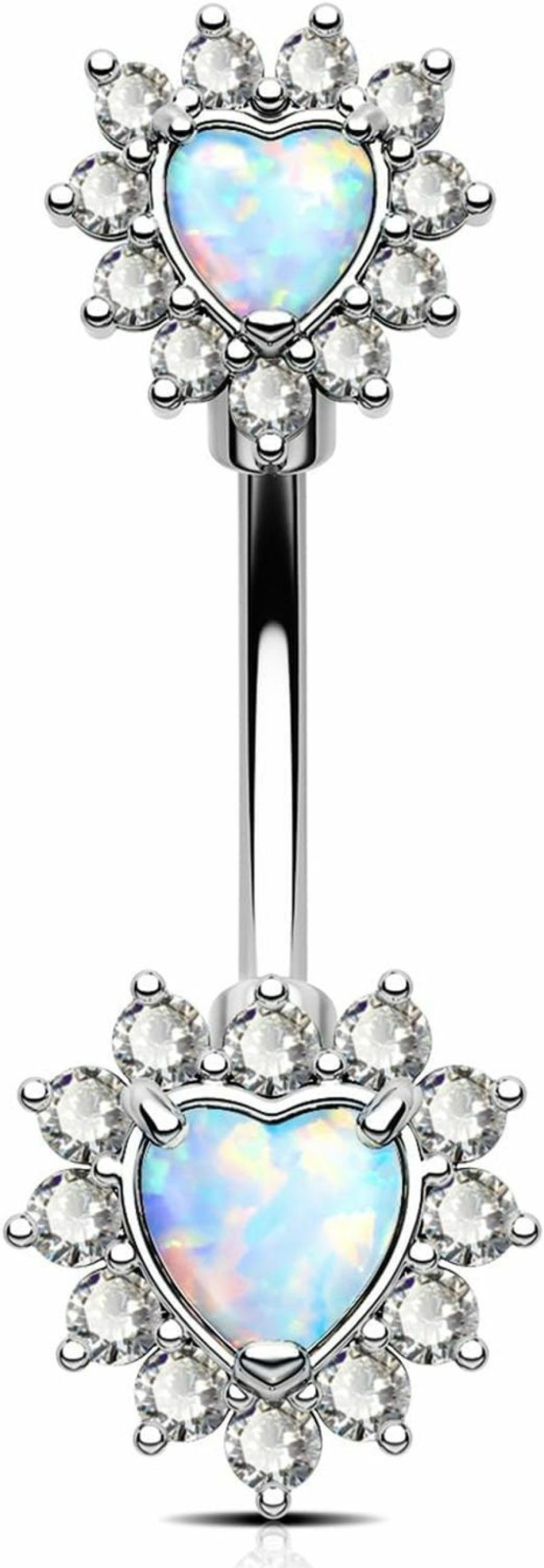 OUFER Oufer 14G Belly Button Rings, 316L Surgical Steel Belly Rings, Double Heart Cubic Zircon Filigree Opal Navel Rings Belly Piercing Jewelry For Women And Men | Body Piercing Barbells