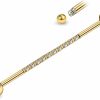 FINE4U Fine4U Gold Industrial Piercing Jewelry 14G 36Mm 38Mm 1Pc - Astm F136 Titanium Industrial Barbell, Industrial Earrings, Cartilage Body Piercing Jewelry With Cz | Body Piercing Barbells