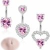 Vegolita Vegolita 3Pcs 14G 316L Stainless Steel Belly Button Rings For Women Girls Cute Double Heart Belly Rings Pink Cz Navel Piercing Jewelry | Body Piercing Barbells