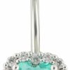 Excepro Excepro Belly Button Ring Belly Piercing Heart Cz Lake Green Stainless Steel | Body Piercing Barbells