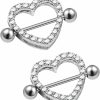 CrazyPiercing Crazypiercing 2Pcs Clear Gem Paved Heart Nipple Shield Ring 14Ga 7/8\" Length | Body Piercing Barbells