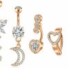 Anicina Anicina 14G Surgical Steel Belly Button Rings For Women Clicker Belly Button Rings Cz Heart Navel Barbell Body Piercing Jewelry 5 Pcs Silver & Gold & Rose Gold | Body Piercing Barbells